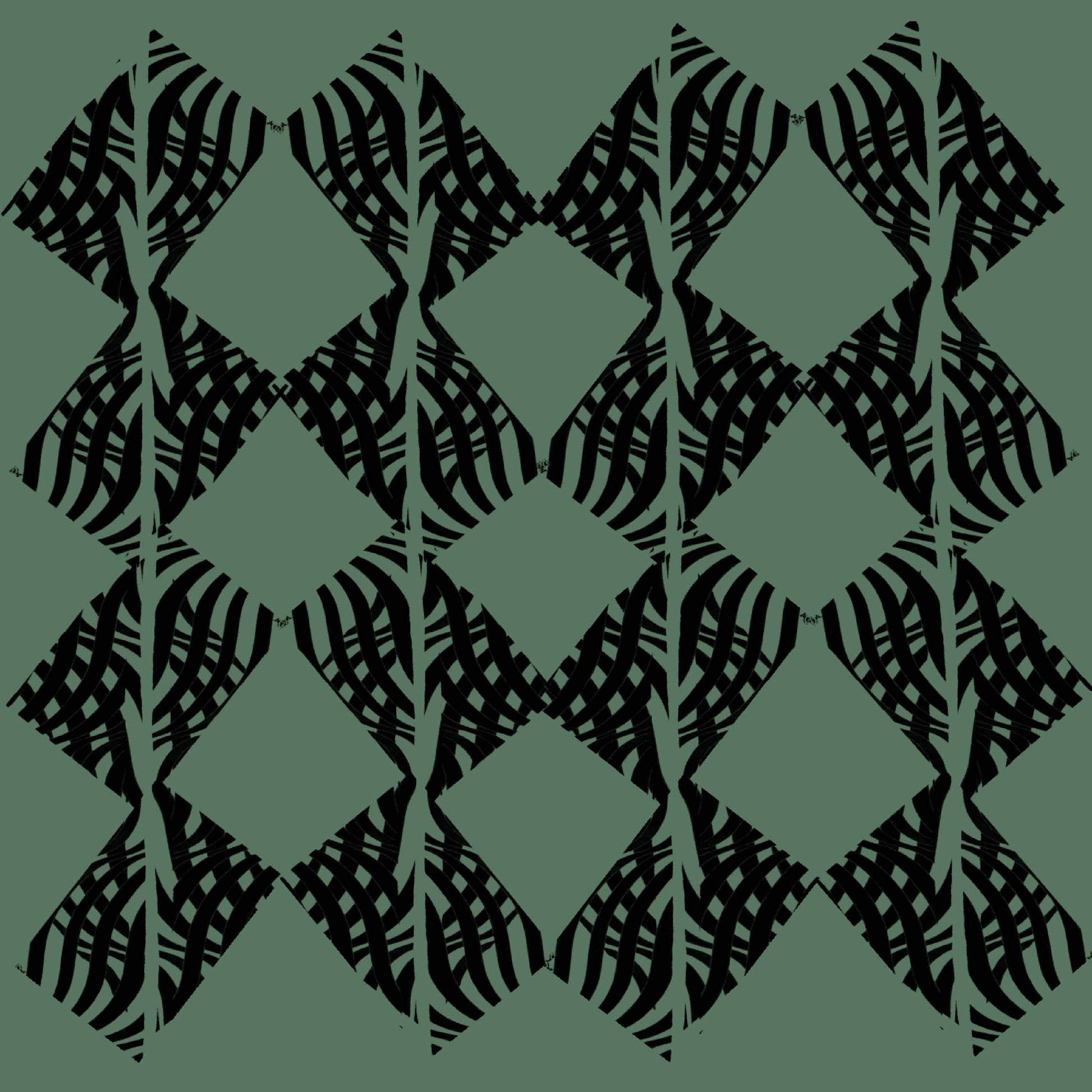 black-green_A section of wallpaper with a traditional geometric pattern in a black and green color.