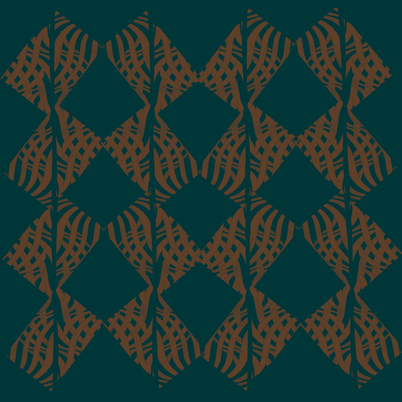 brown-teal_A wallpaper with a traditional geometric pattern in a brown and teal color.