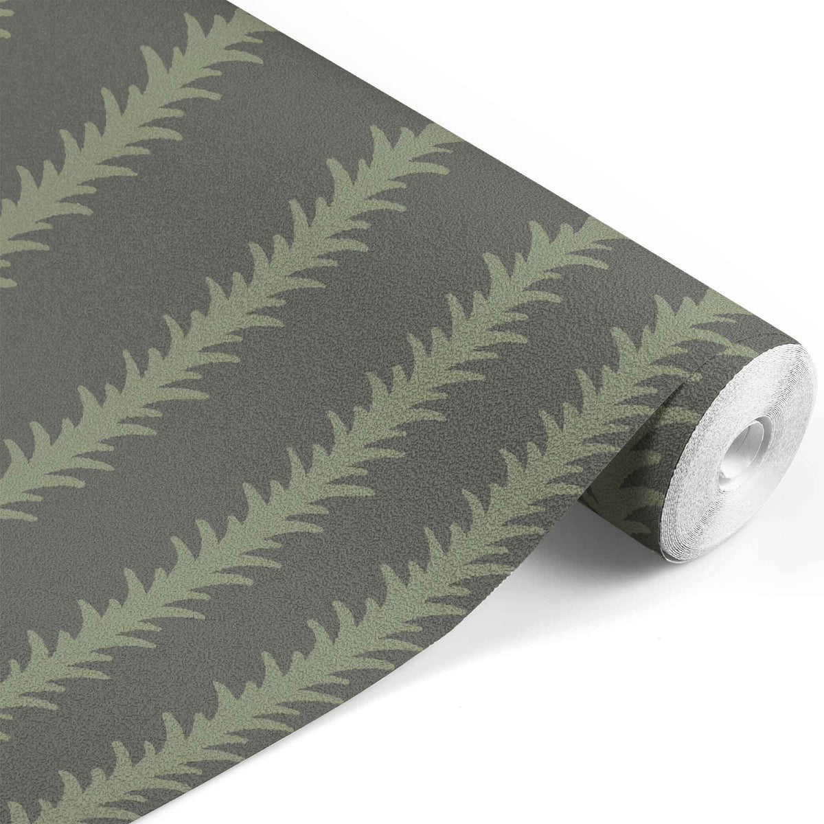 dark-green_A vertical pattern of leaf-like shapes in shades of green with a dark green background, indicative of traditional wallpaper.