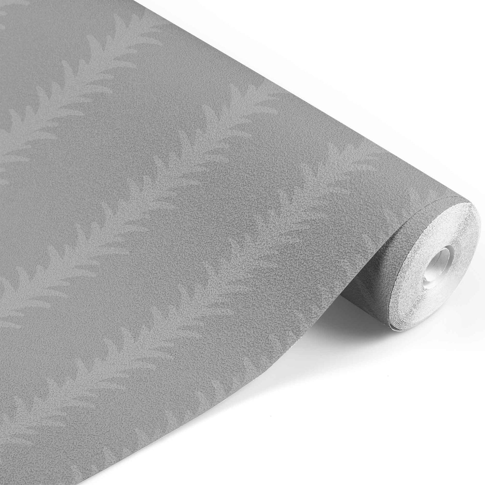 dark-grey_A vertical pattern of leaf-like shapes in shades of grey with a dark grey background, indicative of traditional wallpaper.