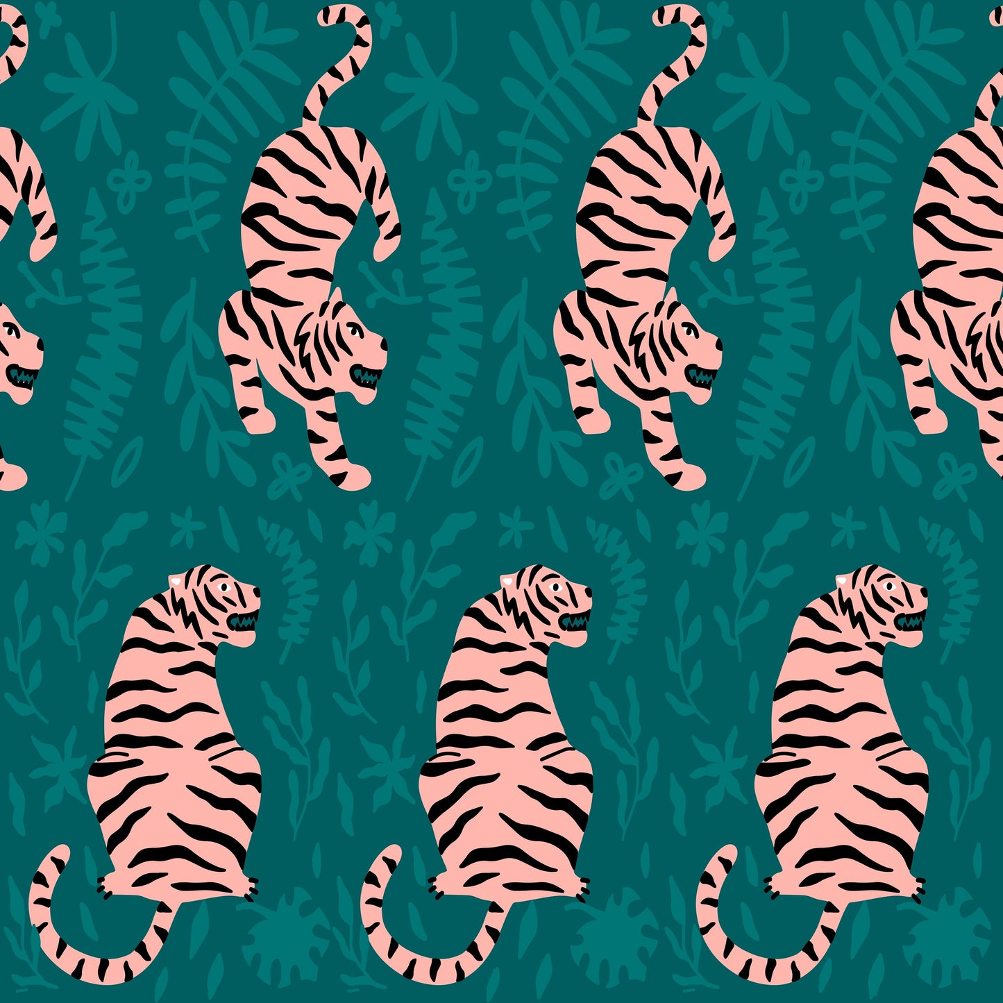 green_wallpaper featuring black and pink tiger designs on a green background.