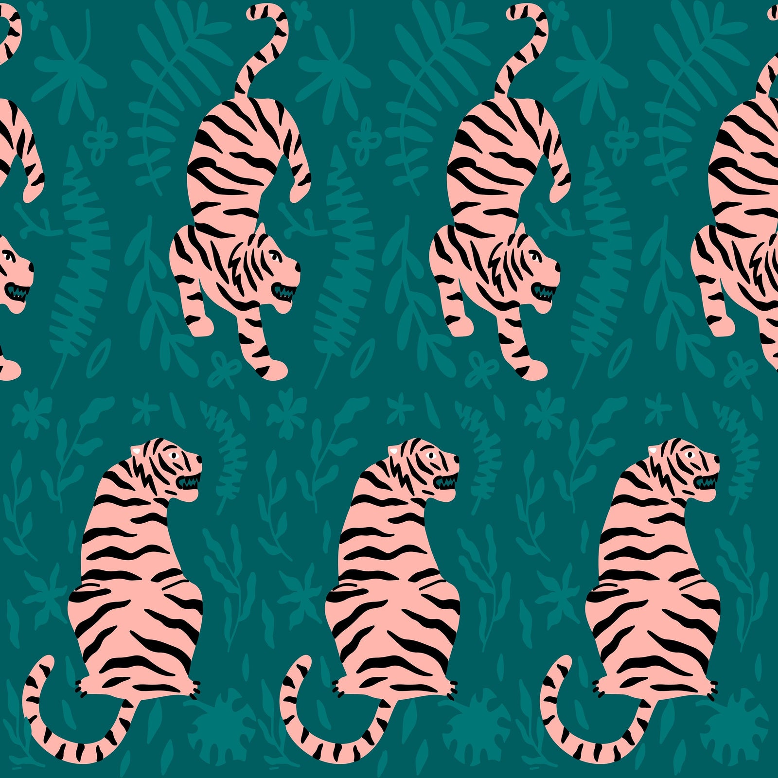 green_wallpaper featuring black and pink tiger designs on a green background.
