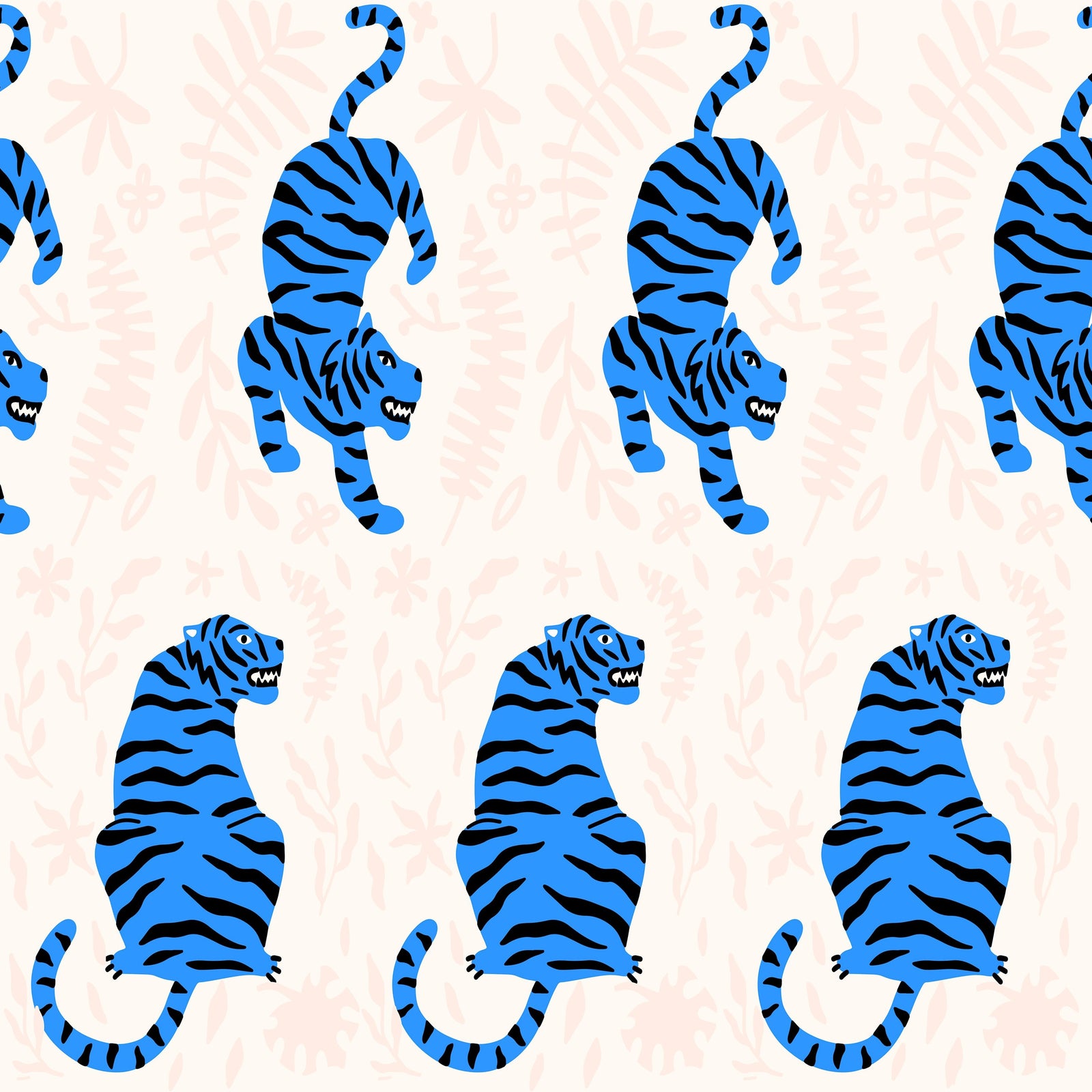 indigo_wallpaper featuring black and indigo tiger designs on a cream background.