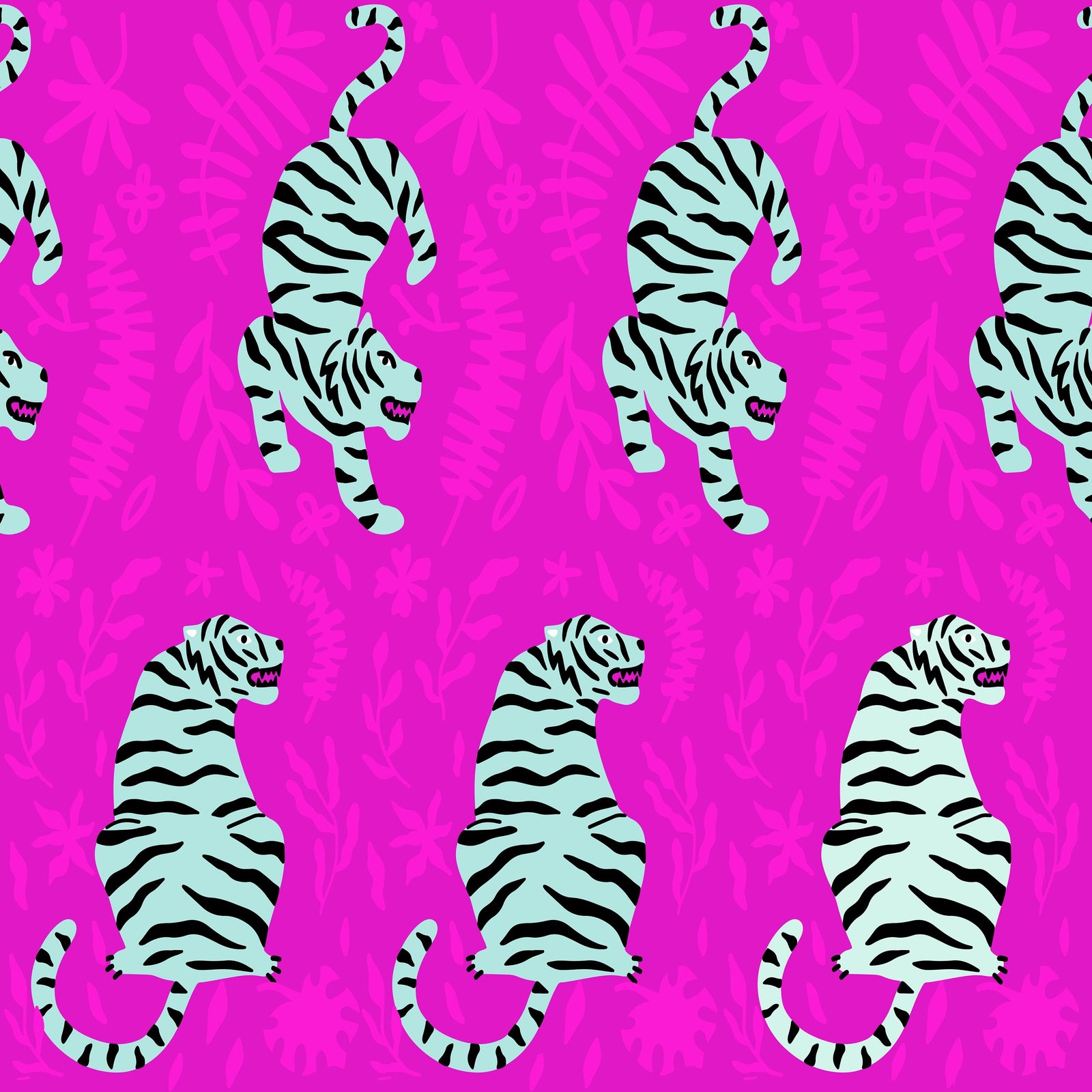 magenta_wallpaper featuring black and mint tiger designs on a magenta background.