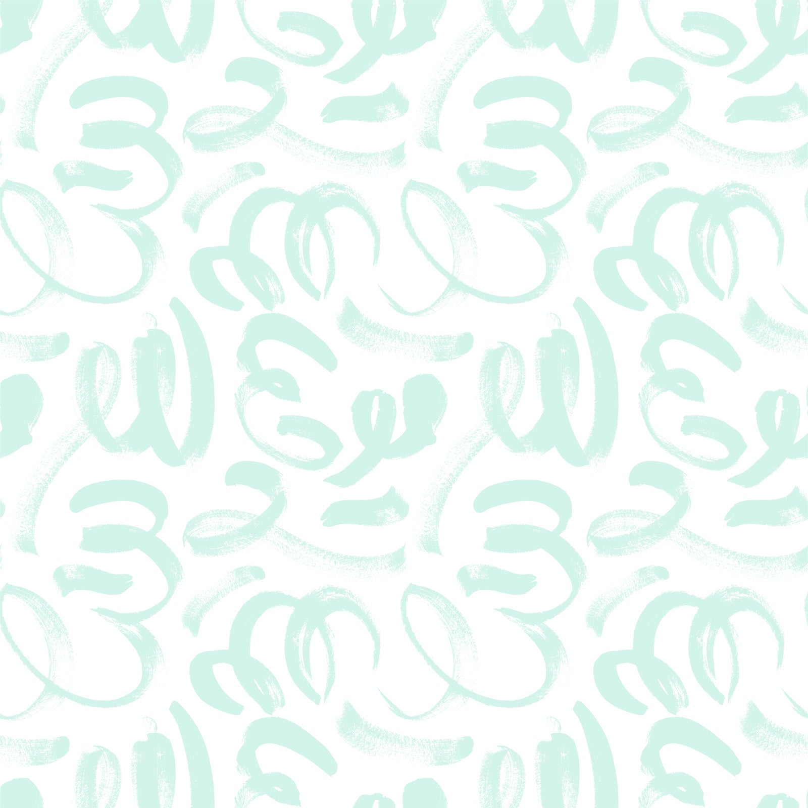 mint_Abstract painterly pattern featuring bold, gestural brushstrokes and looping forms in a mint color on a soft off-white background, creating a dynamic, hand-painted look with expressive movement.