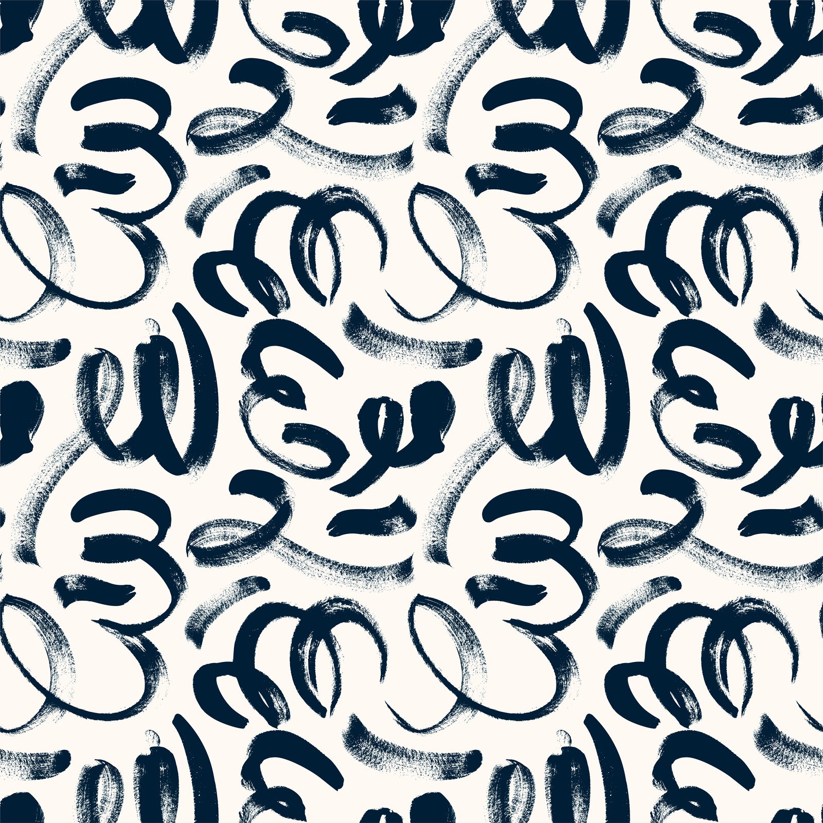navy_Abstract painterly pattern featuring bold, gestural brushstrokes and looping forms in deep navy on a soft off-white background, creating a dynamic, hand-painted look with expressive movement.