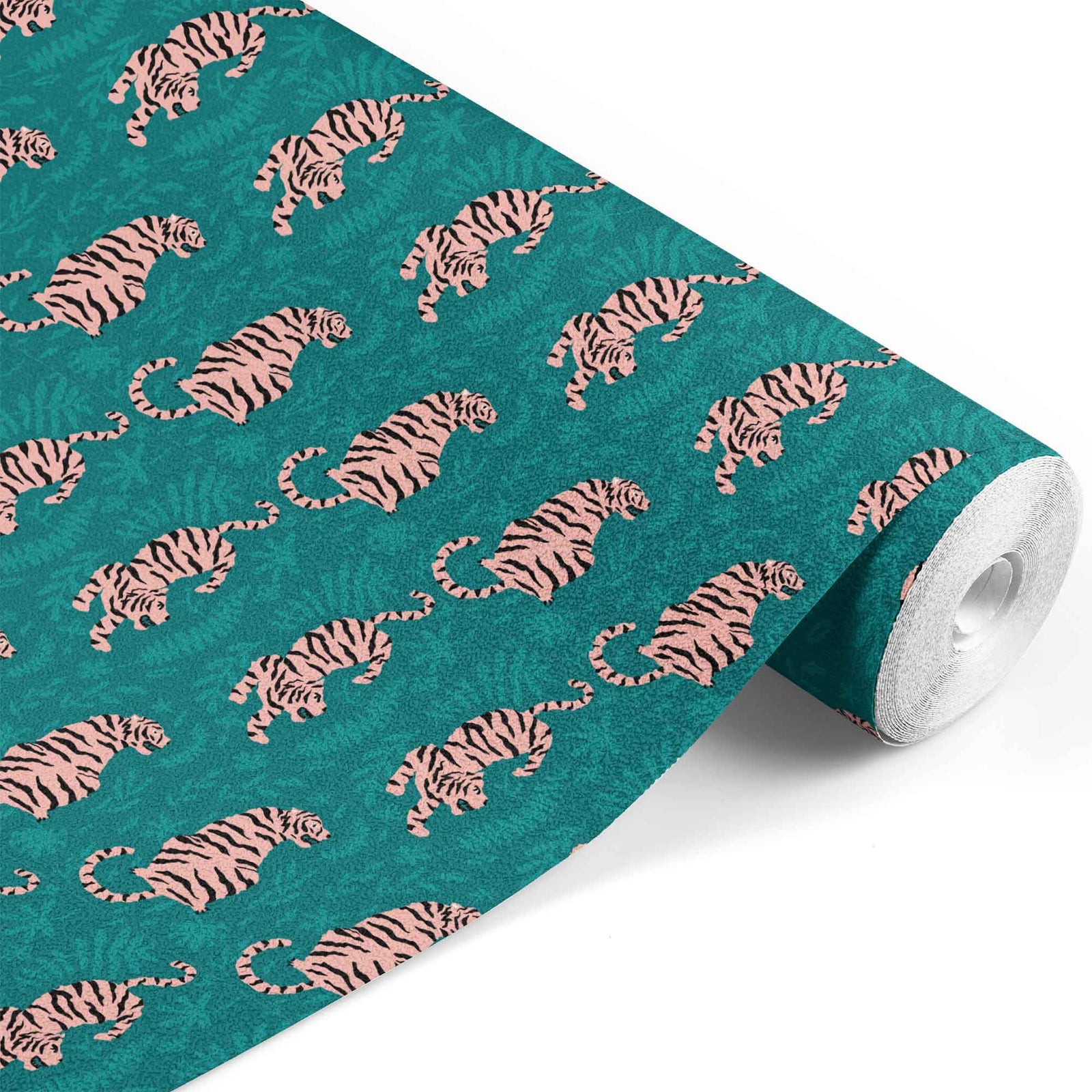 green_wallpaper featuring black and pink tiger designs on a green background.