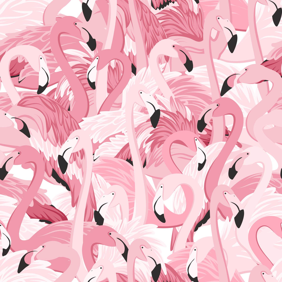 pink_A wallpaper pattern featuring a dense, repeating design of pink flamingos on a white background.