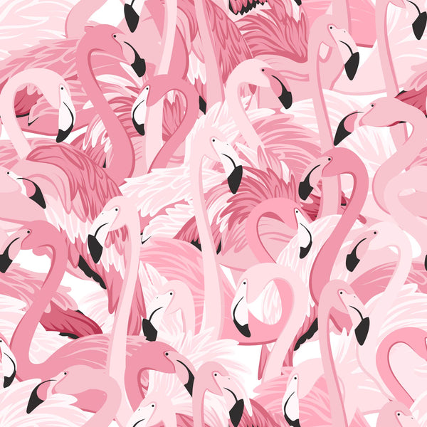 pink_A wallpaper pattern featuring a dense, repeating design of pink flamingos on a white background.