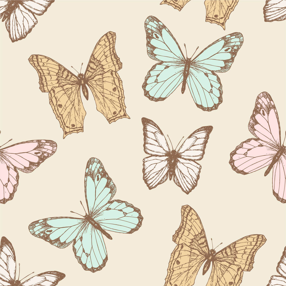 Pastel Butterflies in Cream