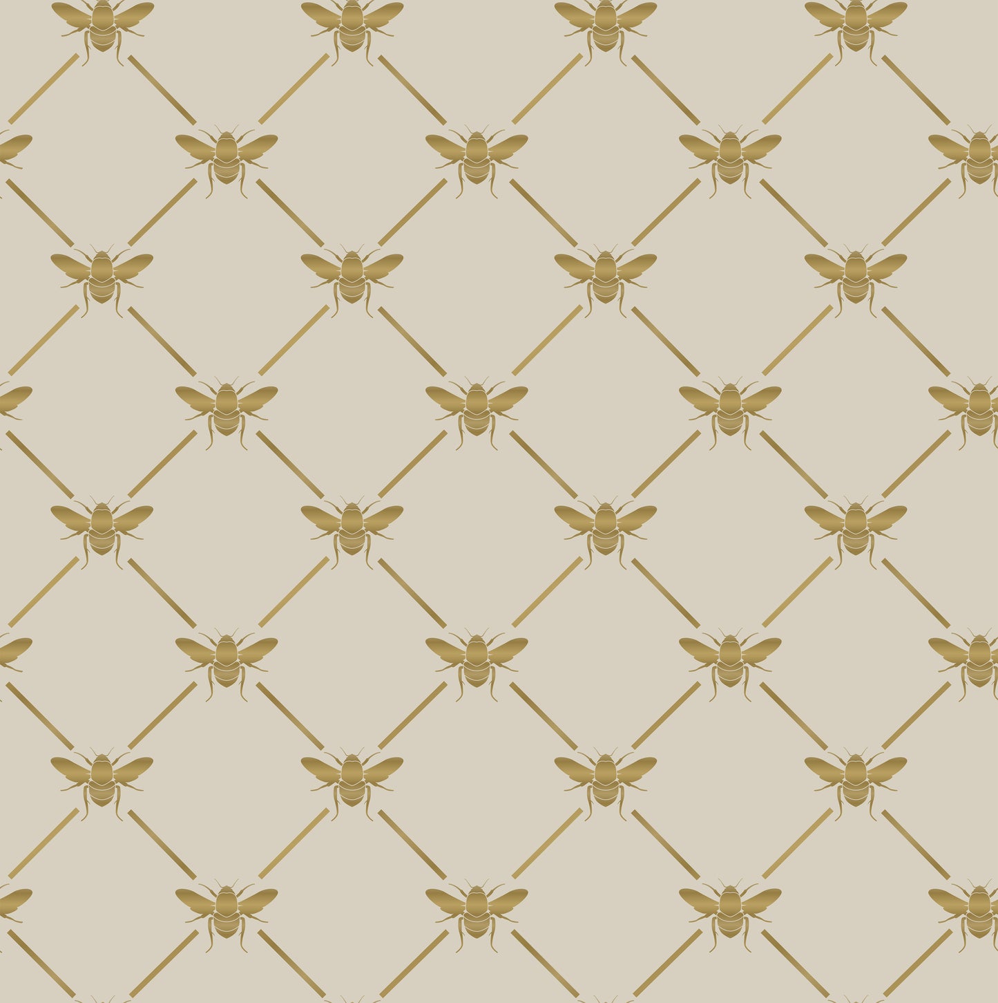 tan_A wallpaper pattern featuring gold bees on a beige background.