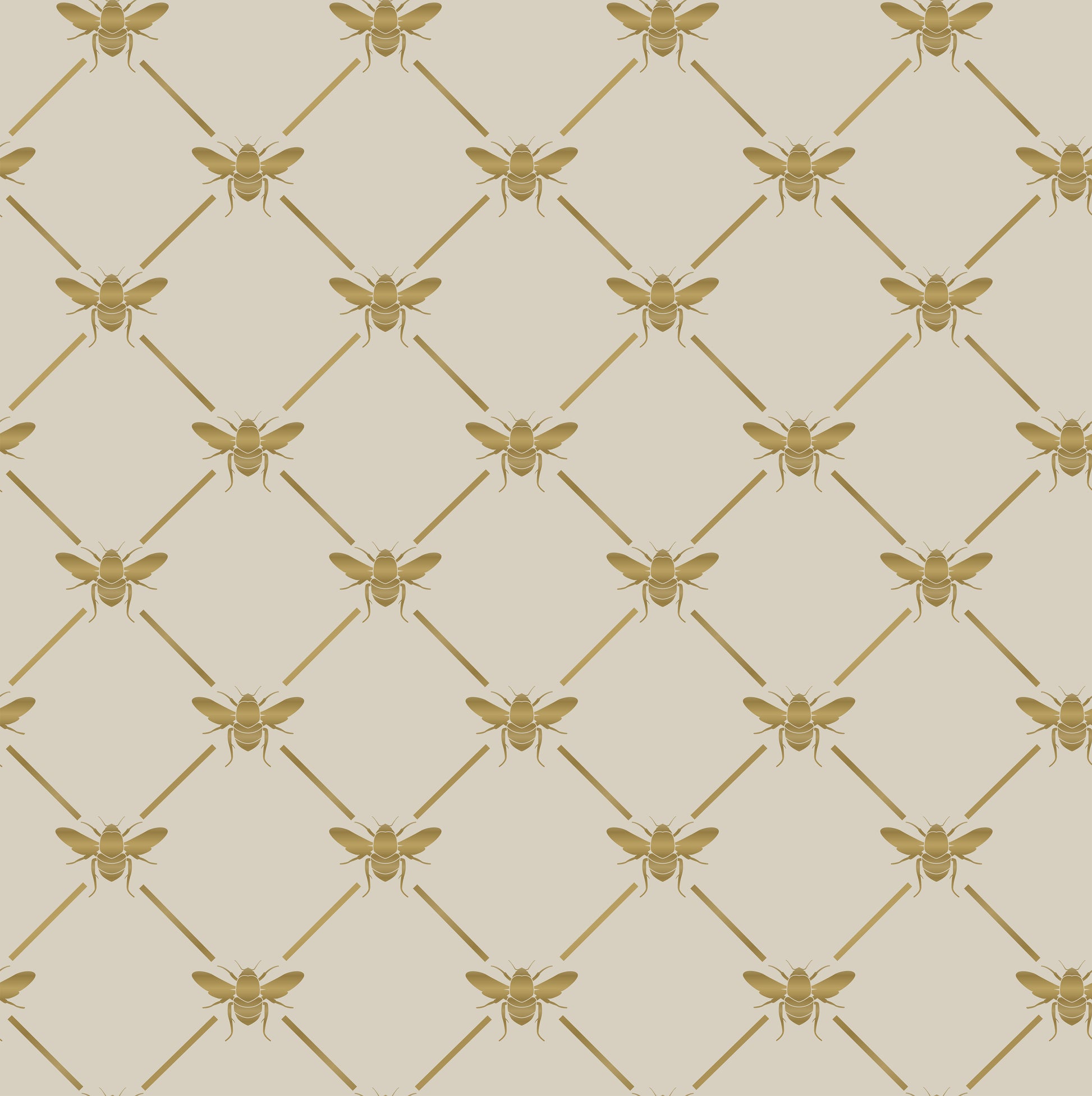 tan_A wallpaper pattern featuring gold bees on a beige background.