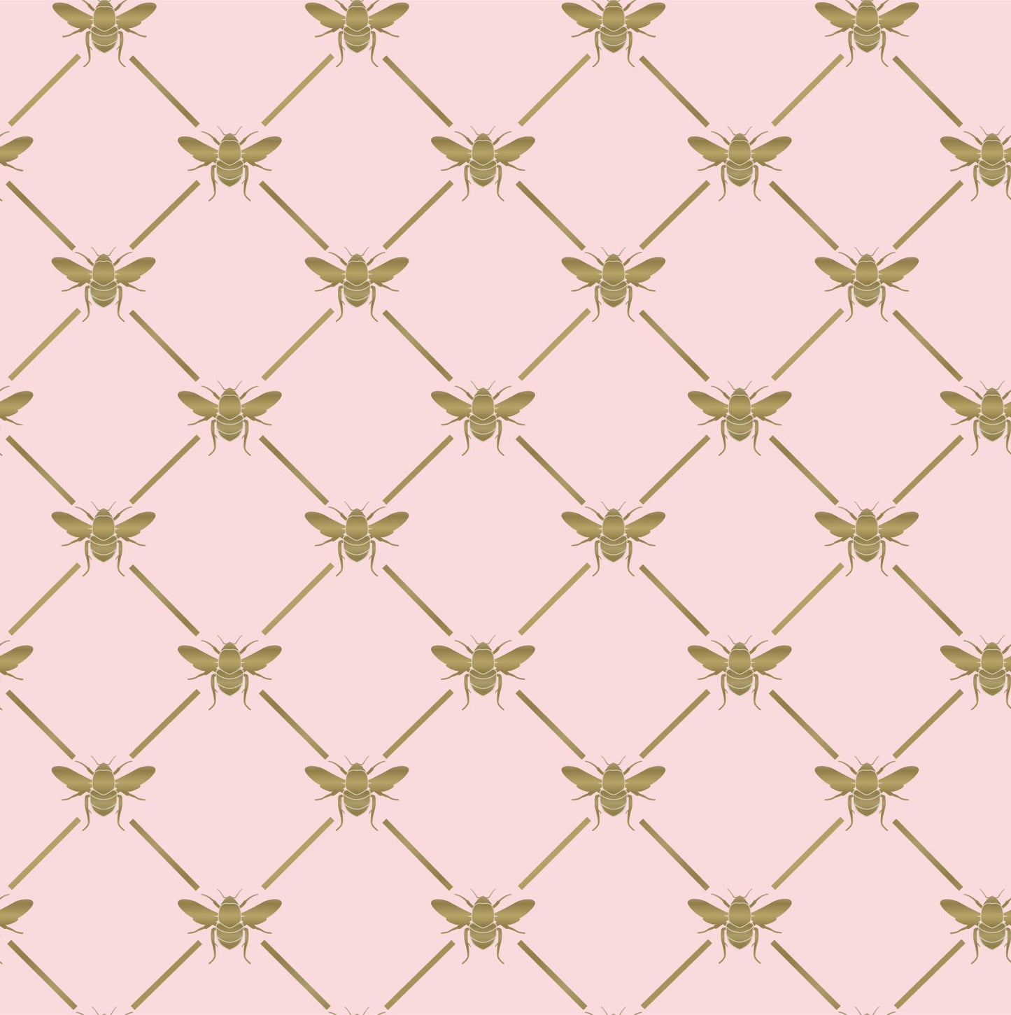 pink_A wallpaper pattern featuring gold bees on a pink background.
