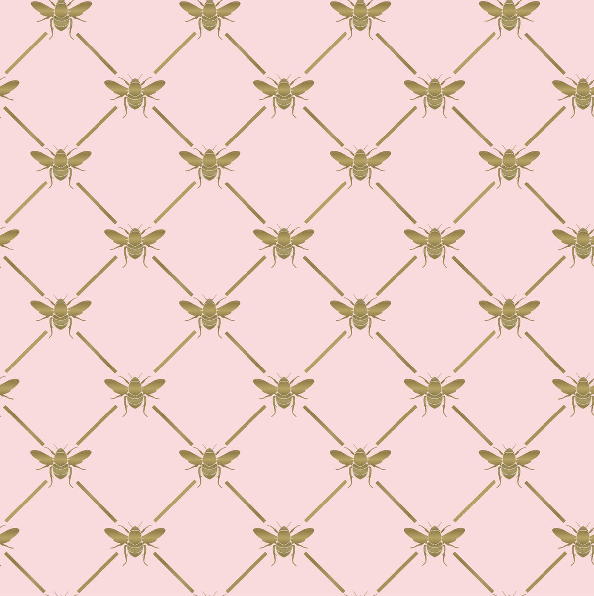 pink_A wallpaper pattern featuring gold bees on a pink background.