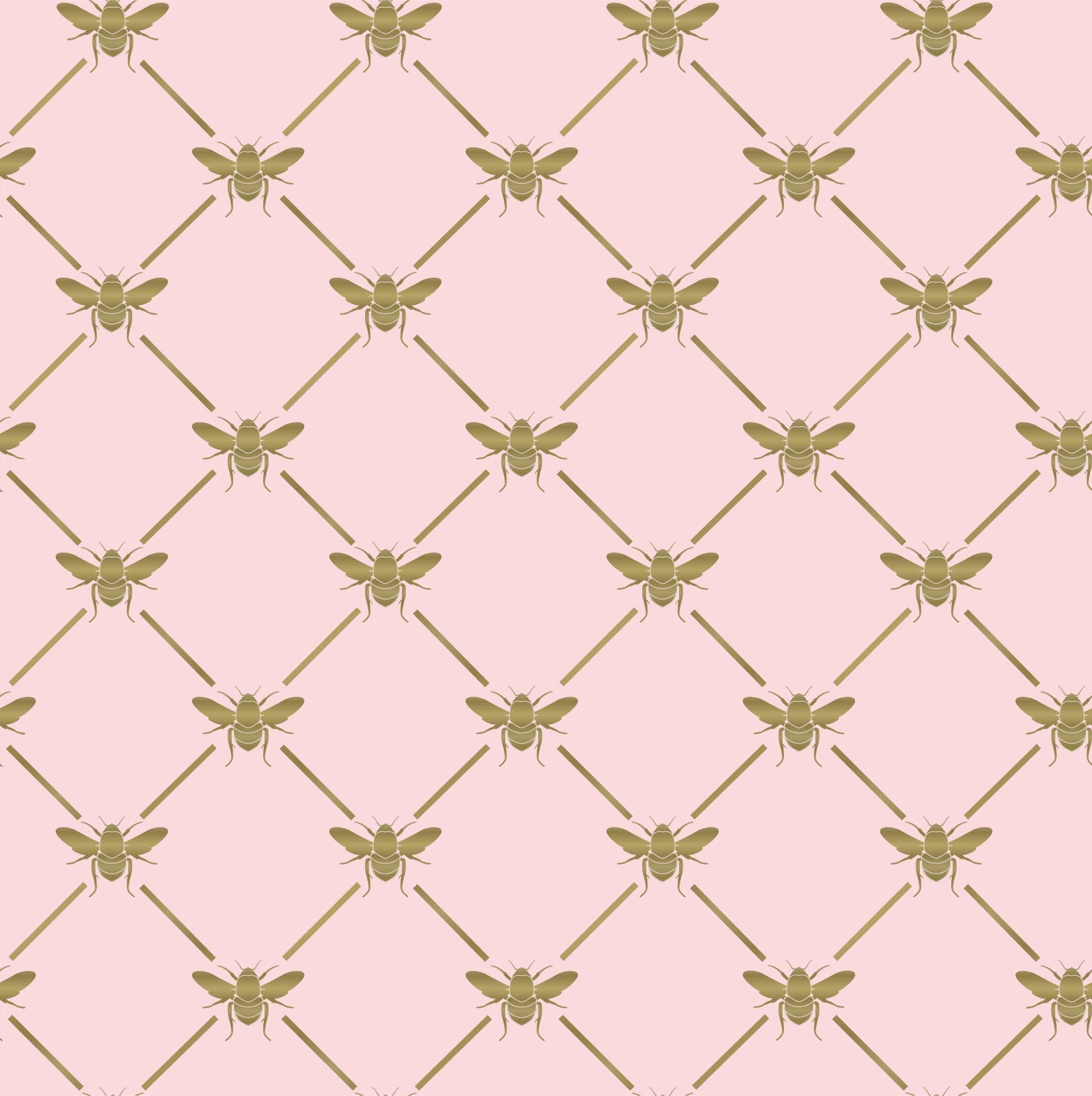 pink_A wallpaper pattern featuring gold bees on a pink background.
