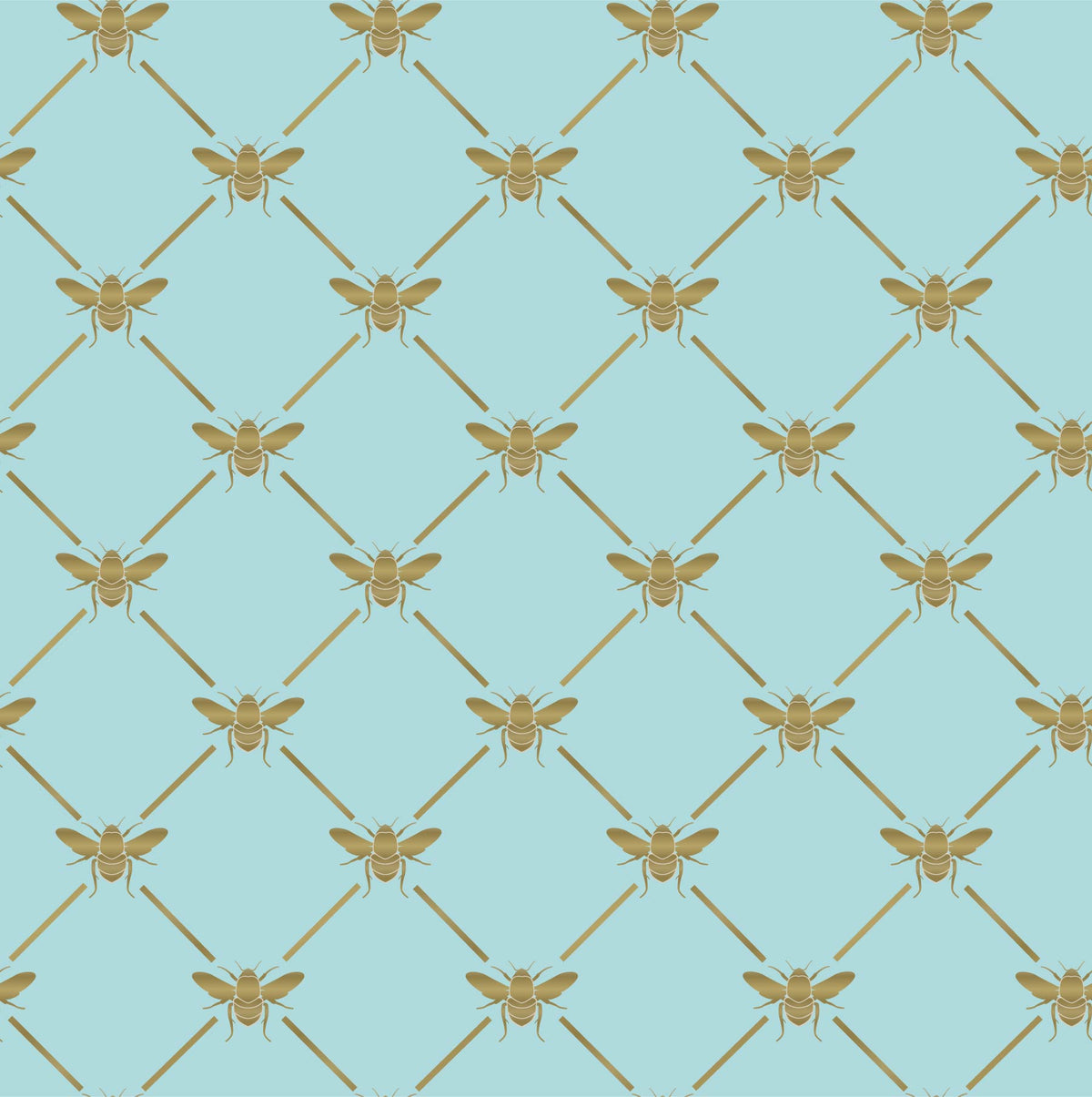 blue_A wallpaper pattern featuring blue bees on a pink background.