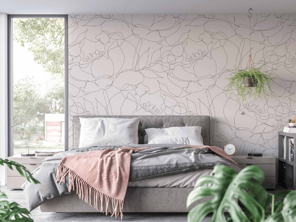 rose-white_room with a light black and rose white floral pattern