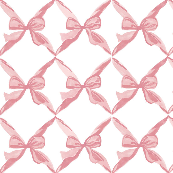 white_Charming repeating pattern of soft pink watercolor bows arranged in a diamond lattice on a light background, creating a delicate, feminine, and playful look.