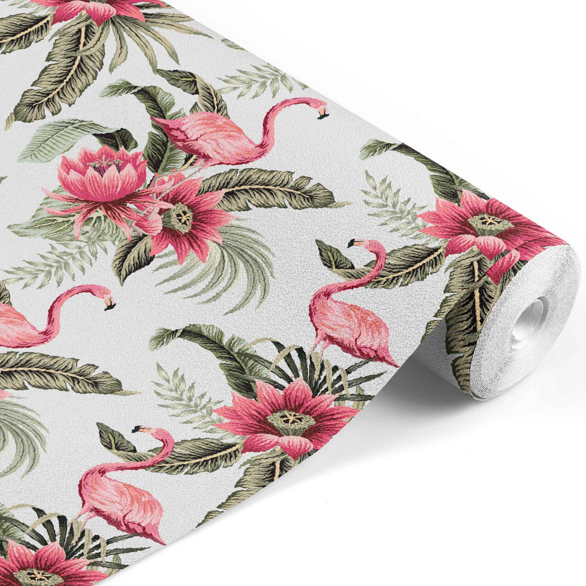Tropical Flamingos in White