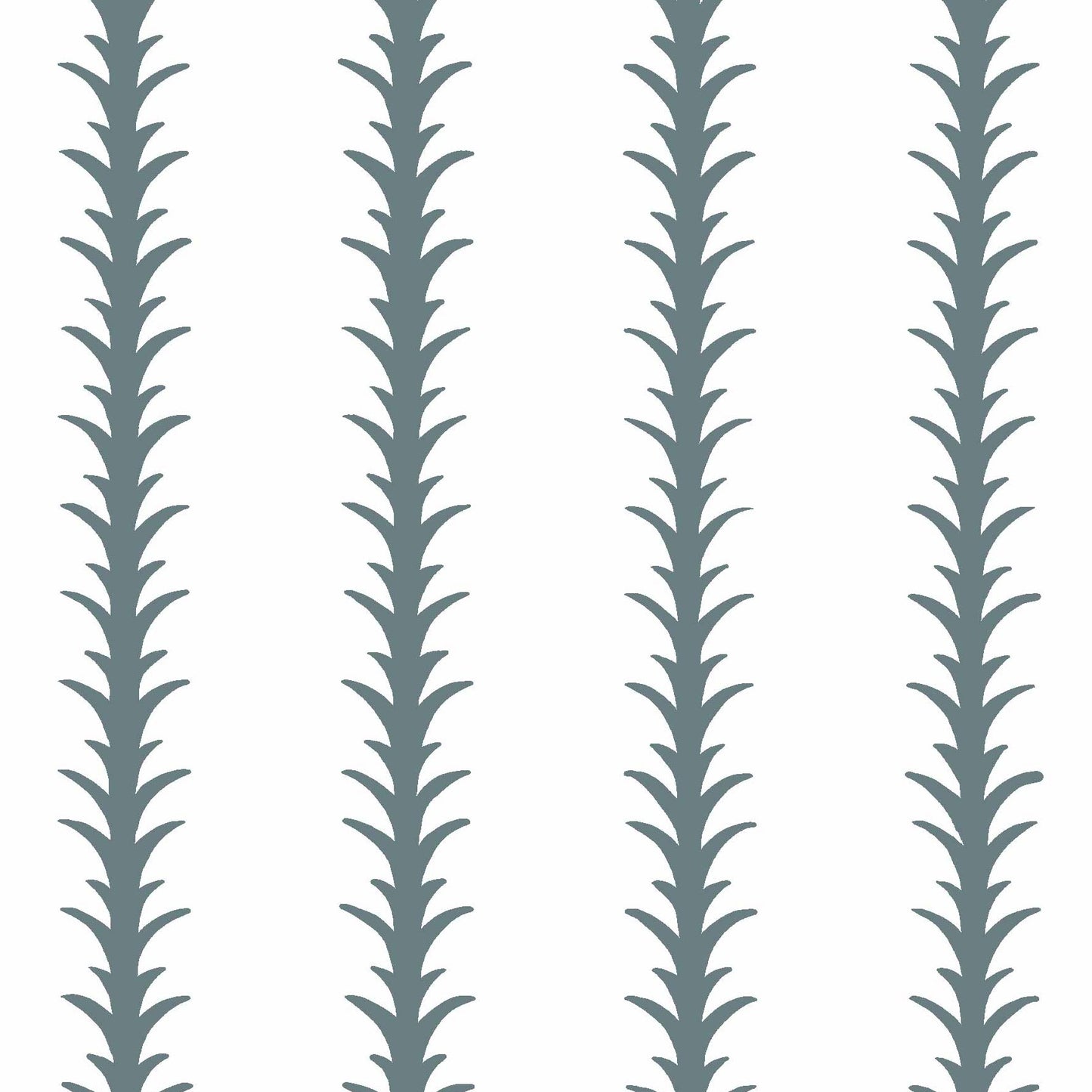 slate-blue_A vertical pattern of leaf-like shapes in shades of slate blue with a white background, indicative of traditional wallpaper.