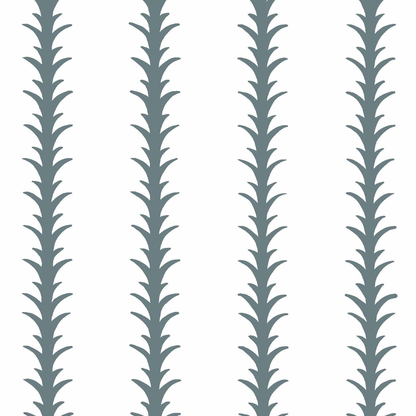 slate-blue_A vertical pattern of leaf-like shapes in shades of slate blue with a white background, indicative of traditional wallpaper.