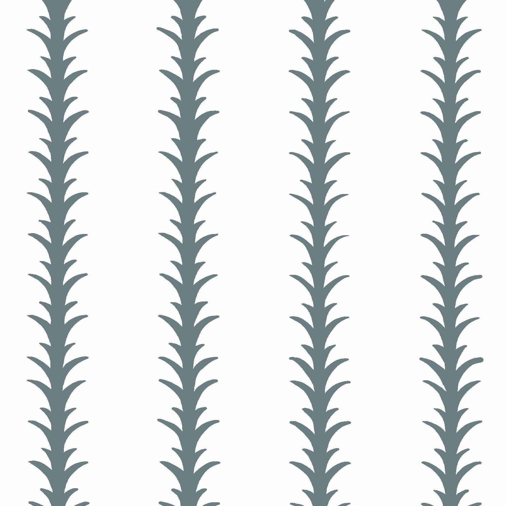 slate-blue_A vertical pattern of leaf-like shapes in shades of slate blue with a white background, indicative of traditional wallpaper.