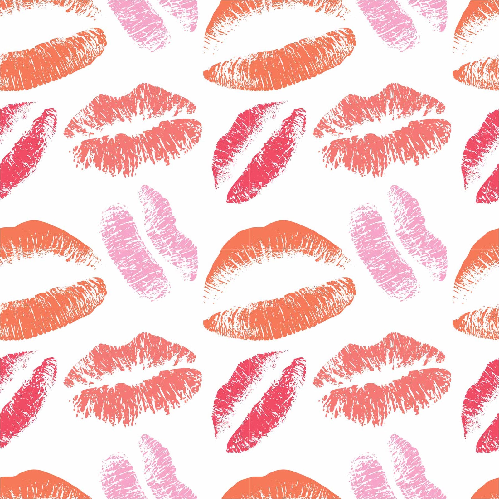 pink_A wallpaper with a repeated pattern of lips in various shades of pink and red on a white background.
