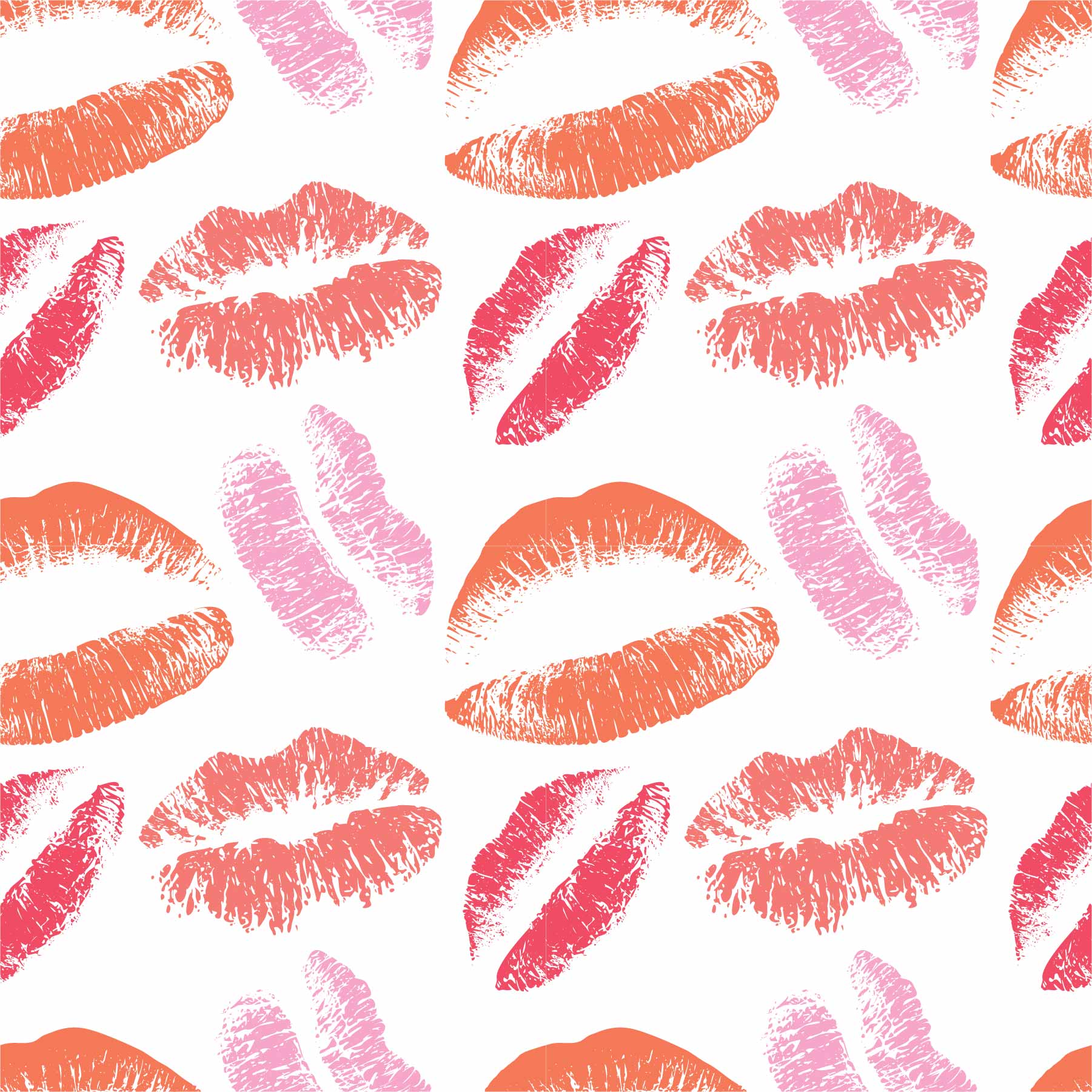 pink_A wallpaper with a repeated pattern of lips in various shades of pink and red on a white background.
