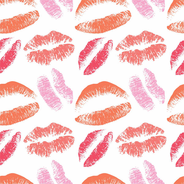 pink_A wallpaper with a repeated pattern of lips in various shades of pink and red on a white background.
