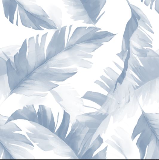 blue_A wallpaper featuring a pattern of palm leaves in various shades of blue and white